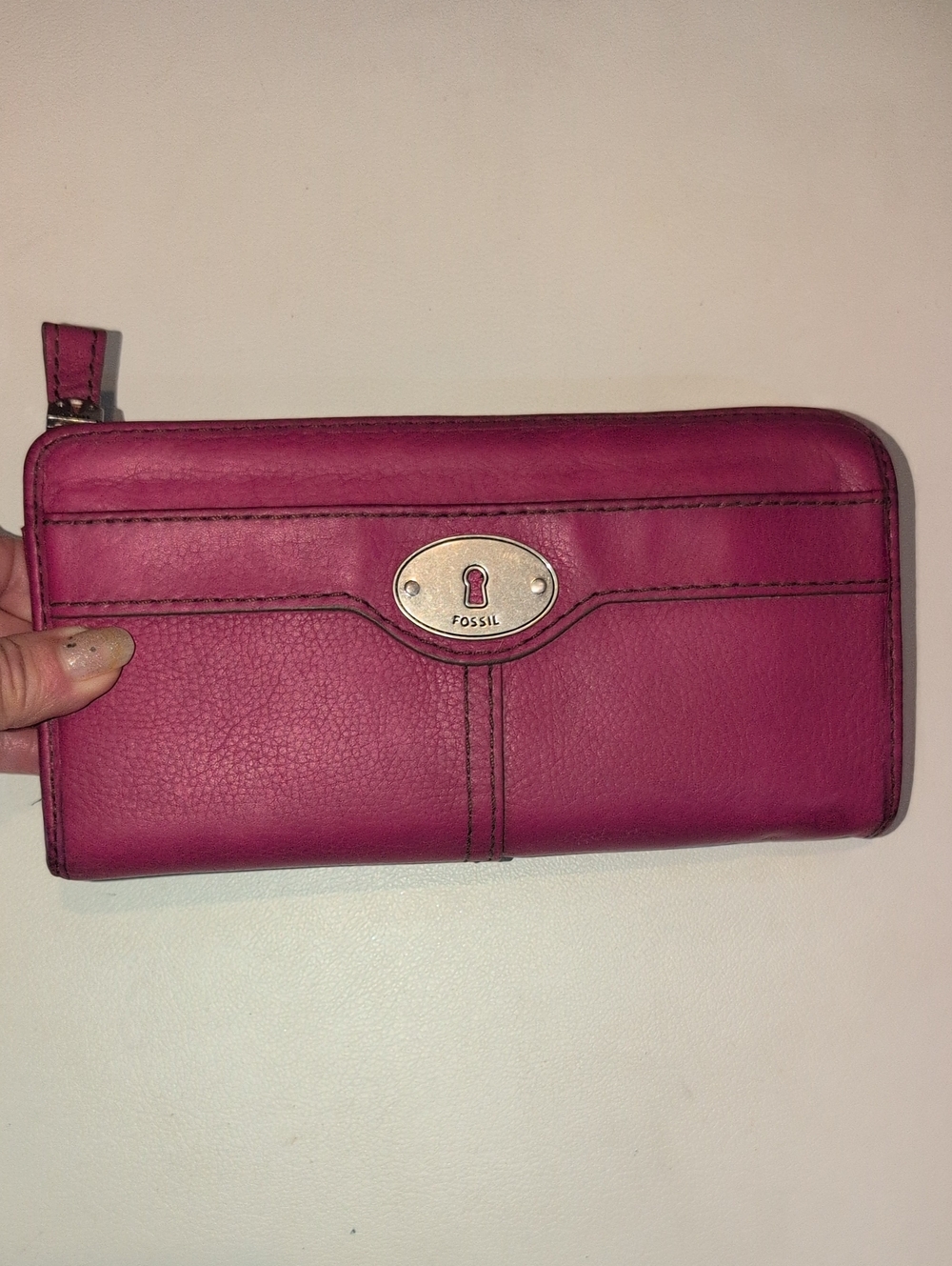 Vintage Fossil Zip-Around Wallet in Fuchsia